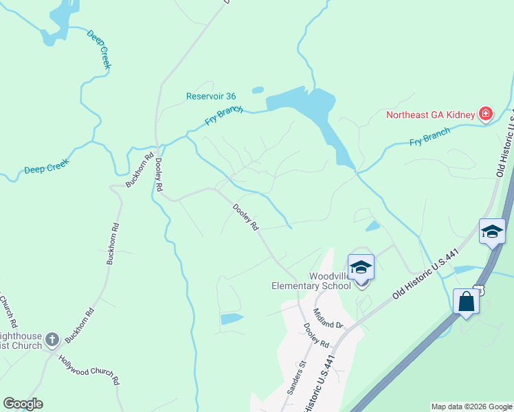 map of restaurants, bars, coffee shops, grocery stores, and more near 530 Dooley Road in Clarkesville