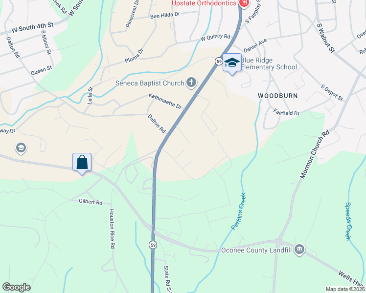 map of restaurants, bars, coffee shops, grocery stores, and more near 610 Blakely St in Seneca