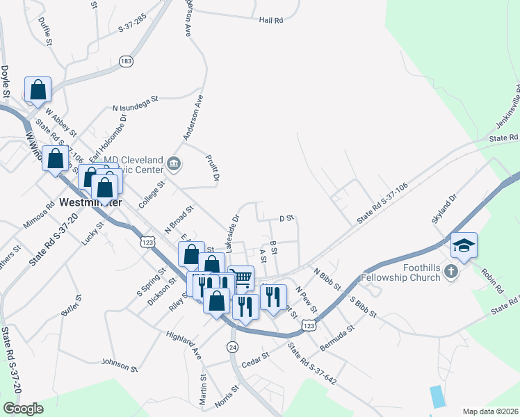 map of restaurants, bars, coffee shops, grocery stores, and more near 311 Lakeside Drive in Westminster