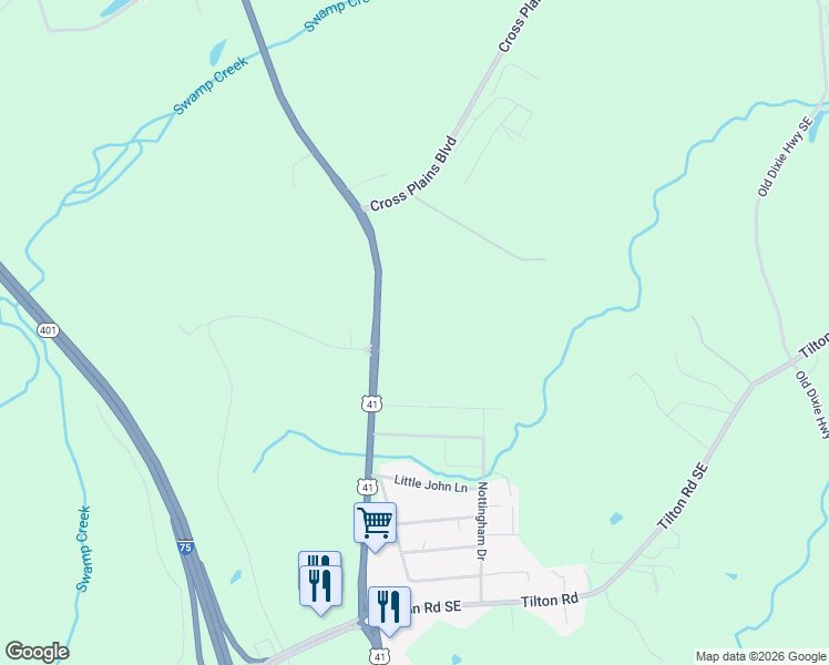 map of restaurants, bars, coffee shops, grocery stores, and more near 4031 South Dixie Road in Dalton