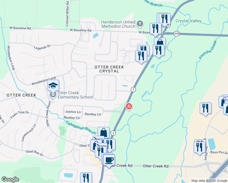 map of restaurants, bars, coffee shops, grocery stores, and more near 126 Westfield Loop in Little Rock
