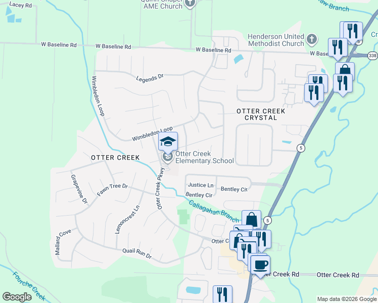map of restaurants, bars, coffee shops, grocery stores, and more near 10 Evert Court in Little Rock