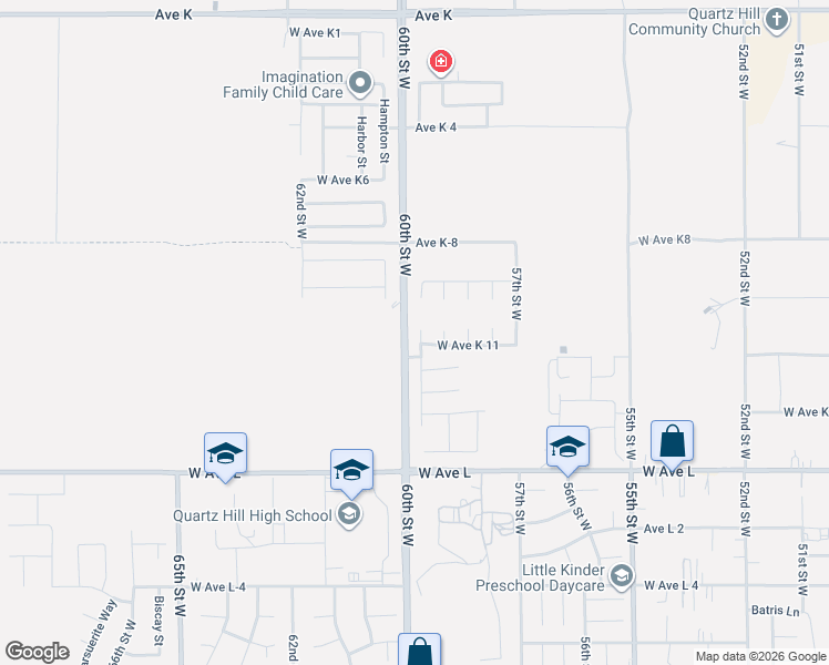 map of restaurants, bars, coffee shops, grocery stores, and more near 43029 59th Street West in Lancaster