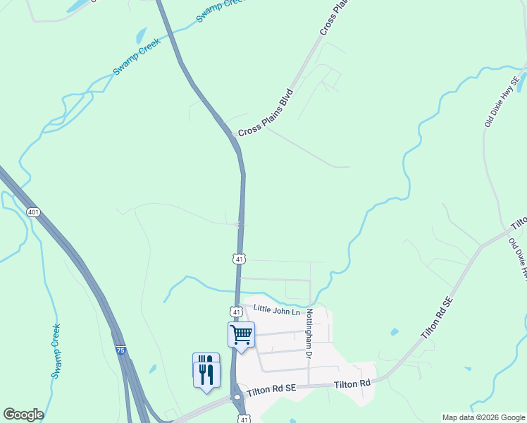 map of restaurants, bars, coffee shops, grocery stores, and more near 4031 South Dixie Road in Dalton