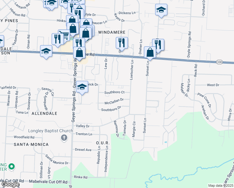 map of restaurants, bars, coffee shops, grocery stores, and more near 5314 Southboro Court in Little Rock