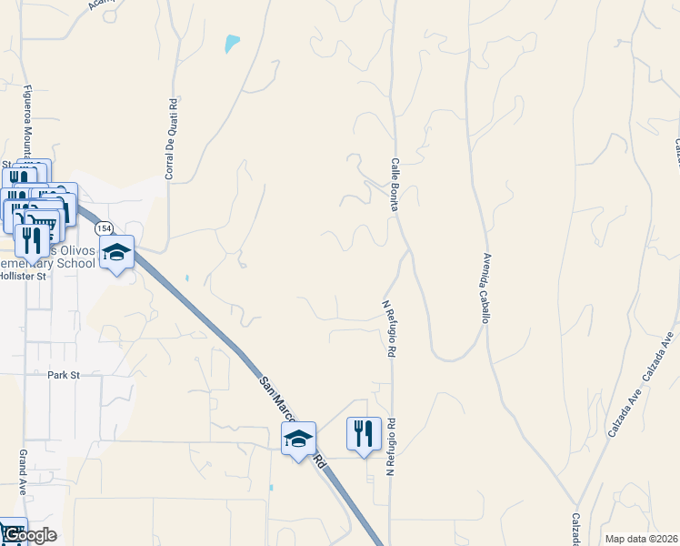 map of restaurants, bars, coffee shops, grocery stores, and more near 2865 North Refugio Road in Santa Ynez