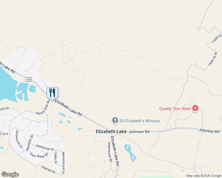 map of restaurants, bars, coffee shops, grocery stores, and more near 13845 Johnson Road in Lake Hughes