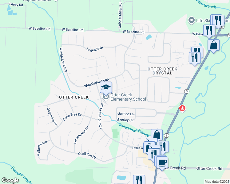 map of restaurants, bars, coffee shops, grocery stores, and more near 16 Laver Circle in Little Rock