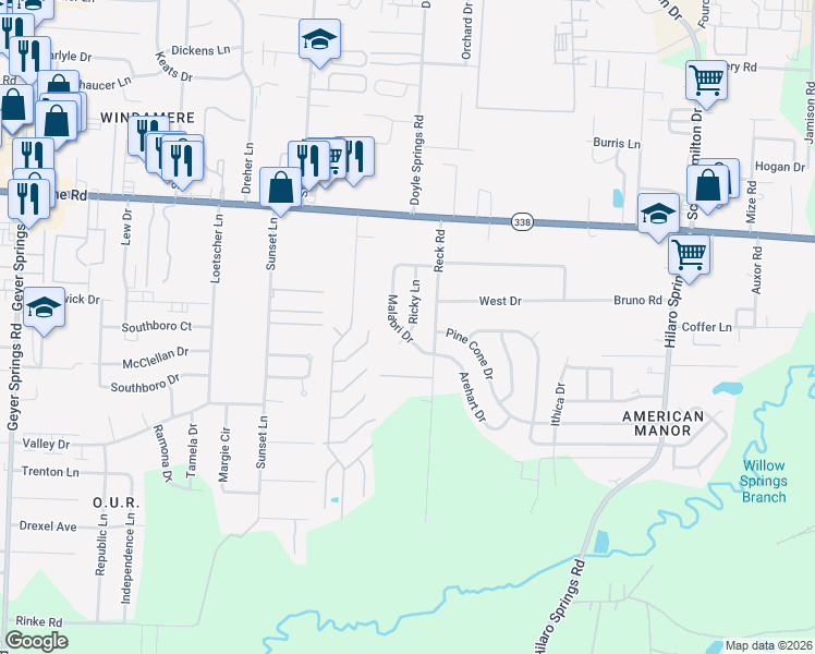 map of restaurants, bars, coffee shops, grocery stores, and more near 9205 Malabri Drive in Little Rock
