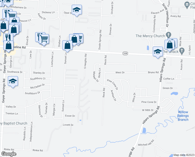 map of restaurants, bars, coffee shops, grocery stores, and more near 9205 Malabri Drive in Little Rock