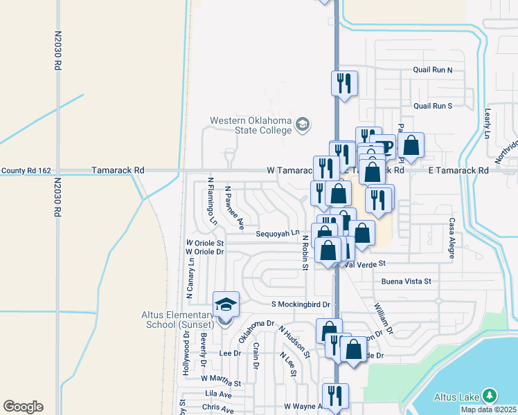 map of restaurants, bars, coffee shops, grocery stores, and more near 2402 North Seminole Circle in Altus