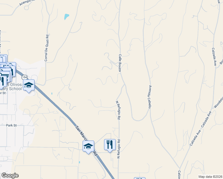 map of restaurants, bars, coffee shops, grocery stores, and more near 2865 North Refugio Road in Santa Ynez