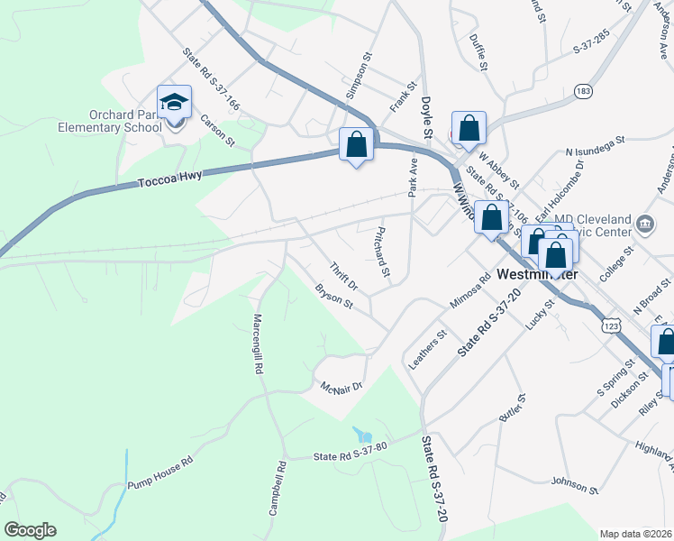 map of restaurants, bars, coffee shops, grocery stores, and more near 215 Bryson Street in Westminster