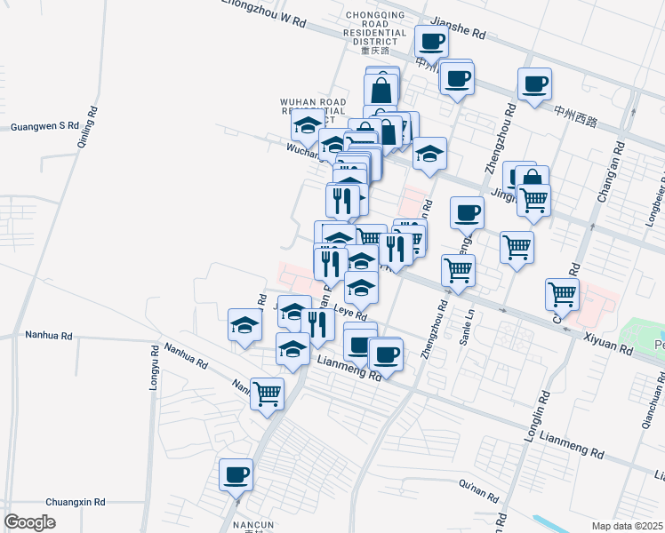 map of restaurants, bars, coffee shops, grocery stores, and more near 170 Wuhan Road in Luoyang Shi