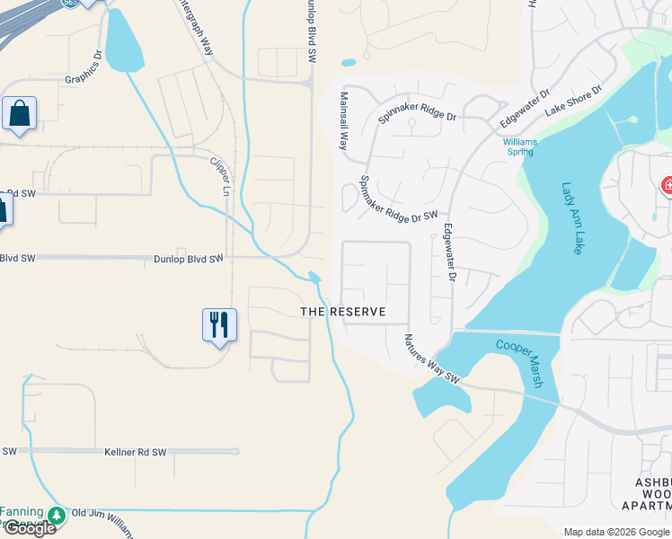 map of restaurants, bars, coffee shops, grocery stores, and more near 464 Natures Way Southwest in Huntsville