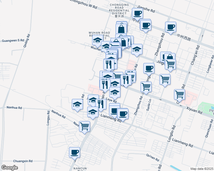 map of restaurants, bars, coffee shops, grocery stores, and more near 170 Wuhan Road in Luoyang Shi