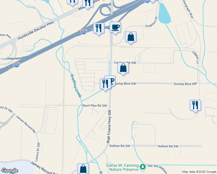 map of restaurants, bars, coffee shops, grocery stores, and more near in Huntsville