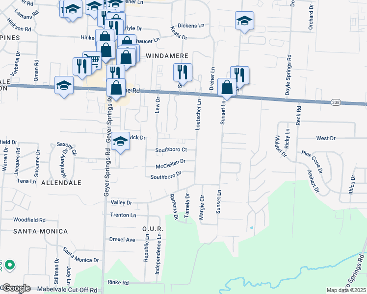 map of restaurants, bars, coffee shops, grocery stores, and more near 5314 Southboro Court in Little Rock