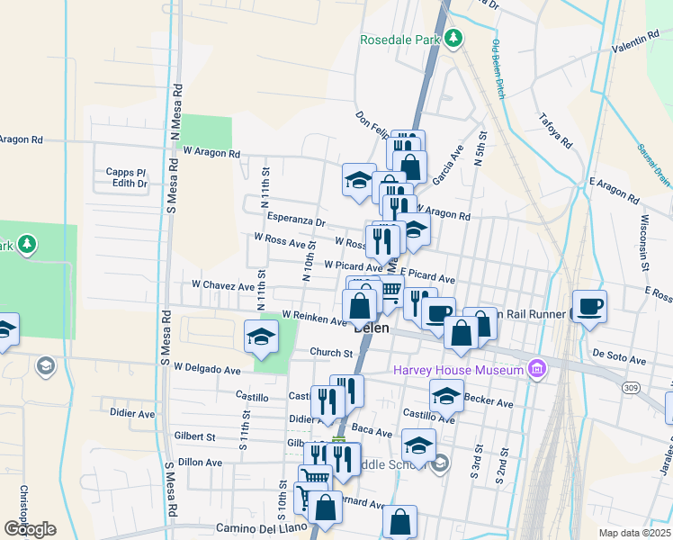map of restaurants, bars, coffee shops, grocery stores, and more near 901 West Picard Avenue in Belen