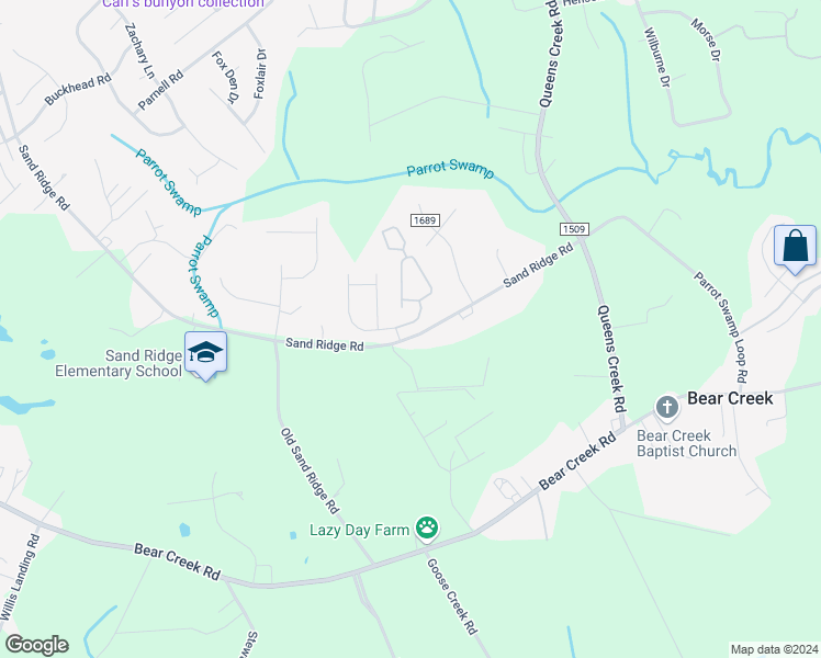 map of restaurants, bars, coffee shops, grocery stores, and more near 104 Creeker Town Way in Hubert
