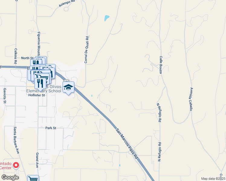 map of restaurants, bars, coffee shops, grocery stores, and more near 2945 Bramadero Road in Los Olivos