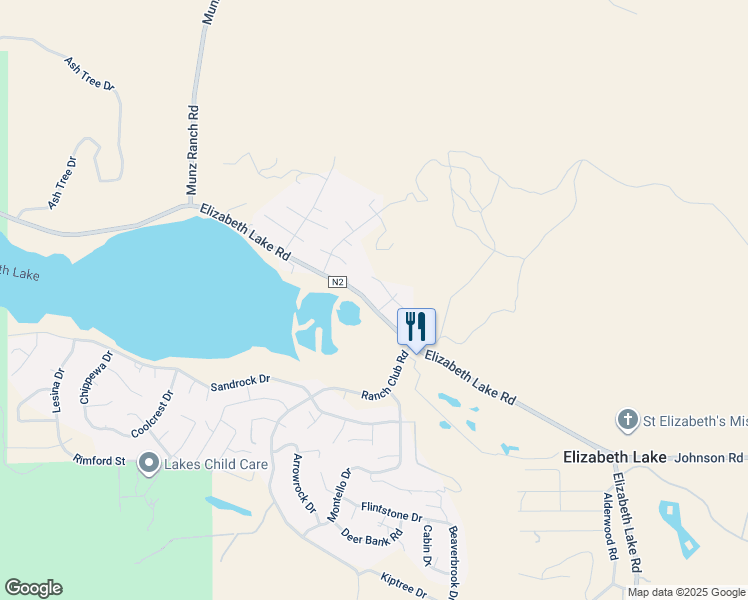 map of restaurants, bars, coffee shops, grocery stores, and more near 14811 Elizabeth Lake Road in Lake Hughes