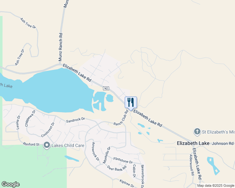 map of restaurants, bars, coffee shops, grocery stores, and more near 14811 Elizabeth Lake Road in Lake Hughes