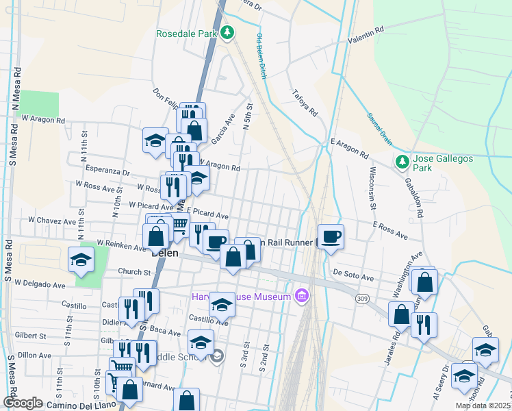 map of restaurants, bars, coffee shops, grocery stores, and more near 522 North 4th Street in Belen