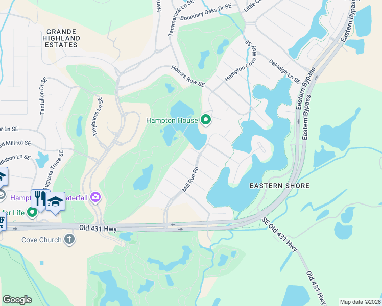 map of restaurants, bars, coffee shops, grocery stores, and more near 3004 Chamlee Place in Owens Cross Roads