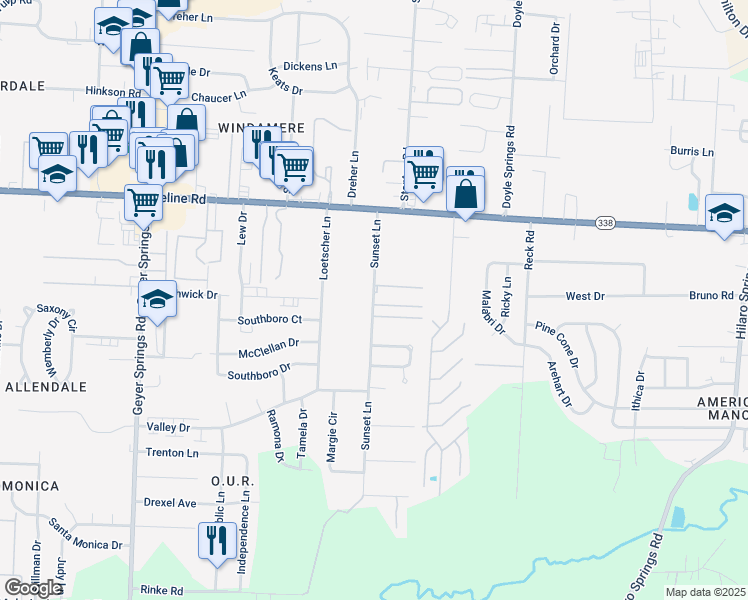 map of restaurants, bars, coffee shops, grocery stores, and more near 31 Frankie Lane in Little Rock