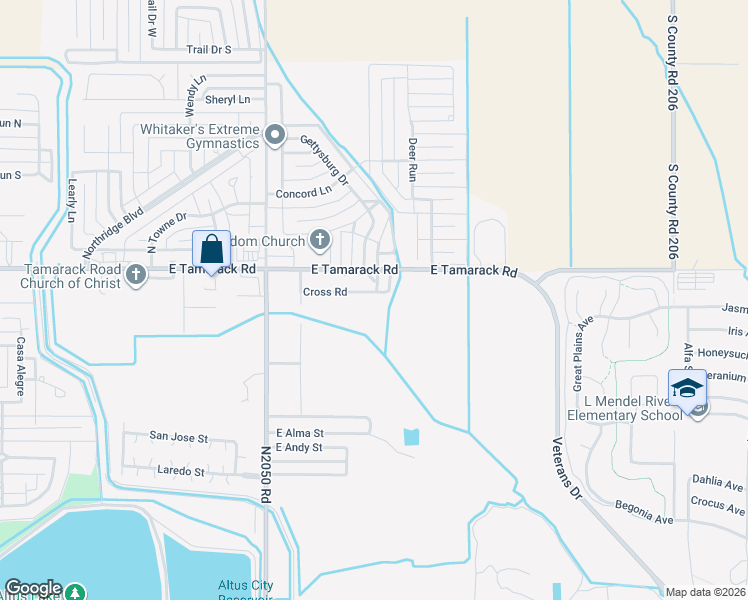 map of restaurants, bars, coffee shops, grocery stores, and more near 1620 Cross Road in Altus