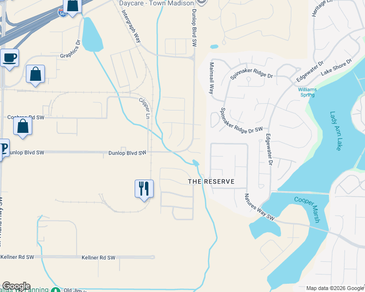 map of restaurants, bars, coffee shops, grocery stores, and more near 27 Dunlop Boulevard Southwest in Huntsville