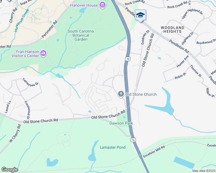 map of restaurants, bars, coffee shops, grocery stores, and more near 209 Stone Circle in Clemson