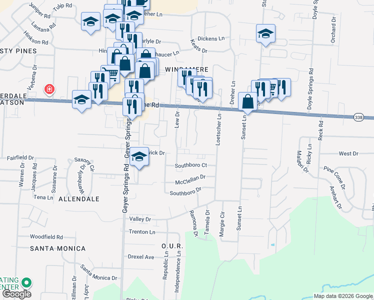 map of restaurants, bars, coffee shops, grocery stores, and more near 9121 Lew Drive in Little Rock