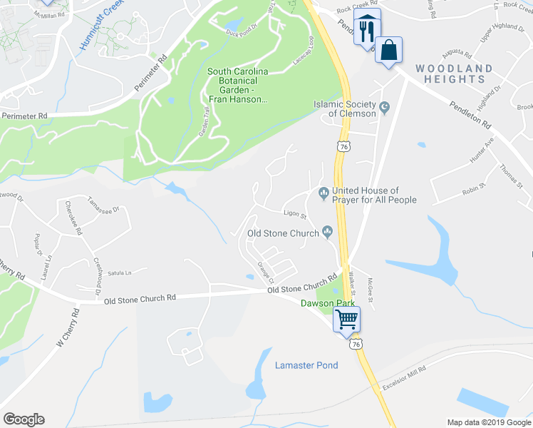 map of restaurants, bars, coffee shops, grocery stores, and more near 109 Ligon Street in Clemson