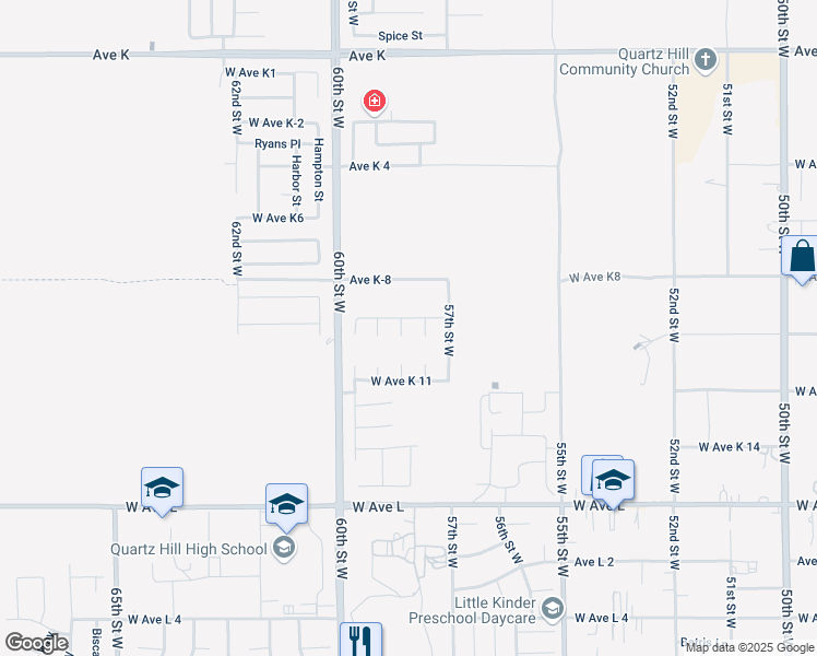 map of restaurants, bars, coffee shops, grocery stores, and more near 43106 58th Street West in Lancaster