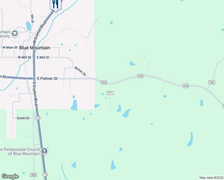 map of restaurants, bars, coffee shops, grocery stores, and more near 660 Mississippi 368 in Blue Mountain