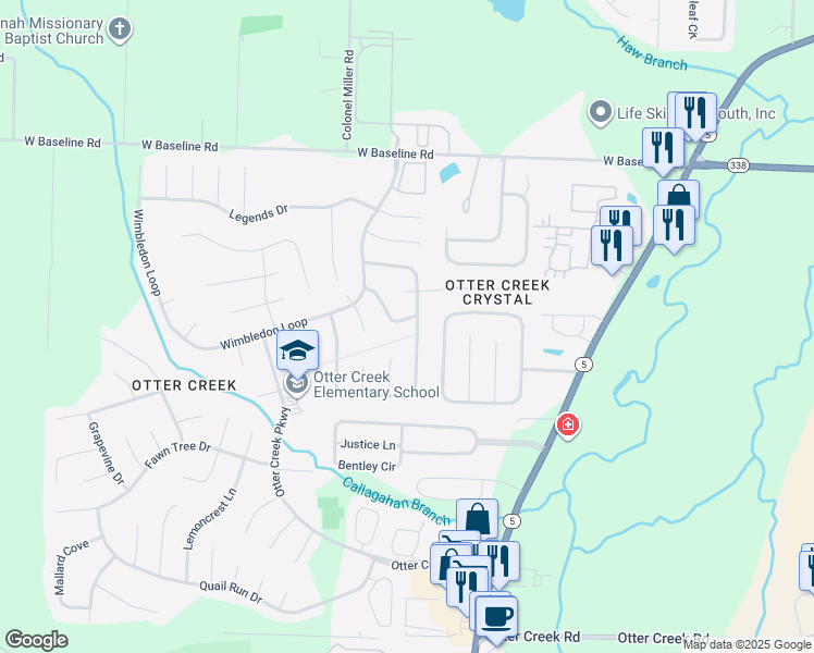 map of restaurants, bars, coffee shops, grocery stores, and more near 19 Lendl Loop in Little Rock