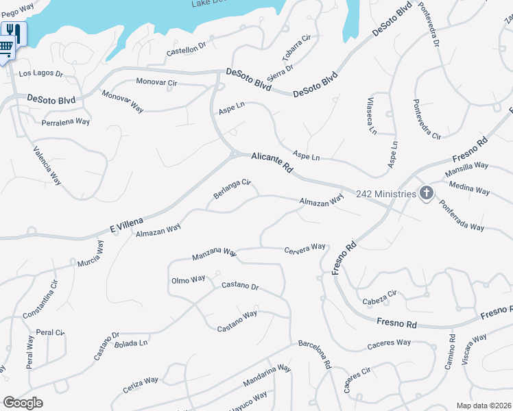 map of restaurants, bars, coffee shops, grocery stores, and more near 60 Almazan Way in Hot Springs Village