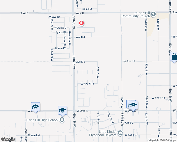 map of restaurants, bars, coffee shops, grocery stores, and more near 43112 58th Street West in Lancaster