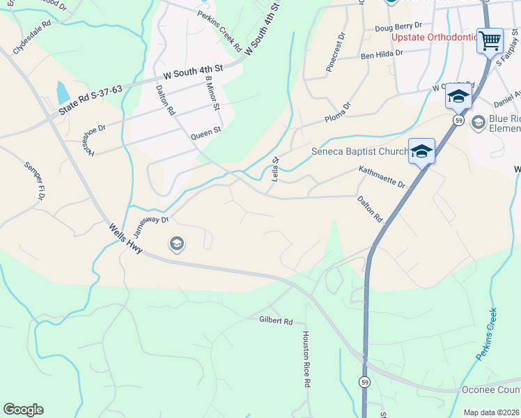 map of restaurants, bars, coffee shops, grocery stores, and more near 501 Dalton Road in Seneca