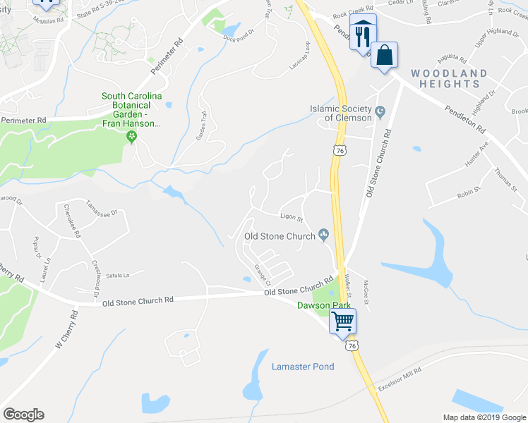 map of restaurants, bars, coffee shops, grocery stores, and more near 110 Ligon Street in Clemson