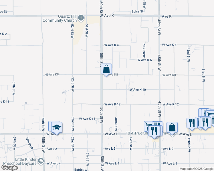 map of restaurants, bars, coffee shops, grocery stores, and more near 4833 West Avenue K 10 in Lancaster
