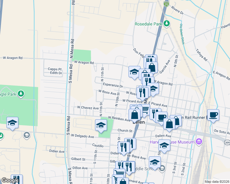 map of restaurants, bars, coffee shops, grocery stores, and more near 510 North 10th Street in Belen