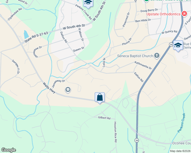 map of restaurants, bars, coffee shops, grocery stores, and more near 501 Dalton Road in Seneca