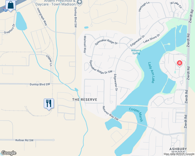 map of restaurants, bars, coffee shops, grocery stores, and more near 442 Natures Way Southwest in Huntsville