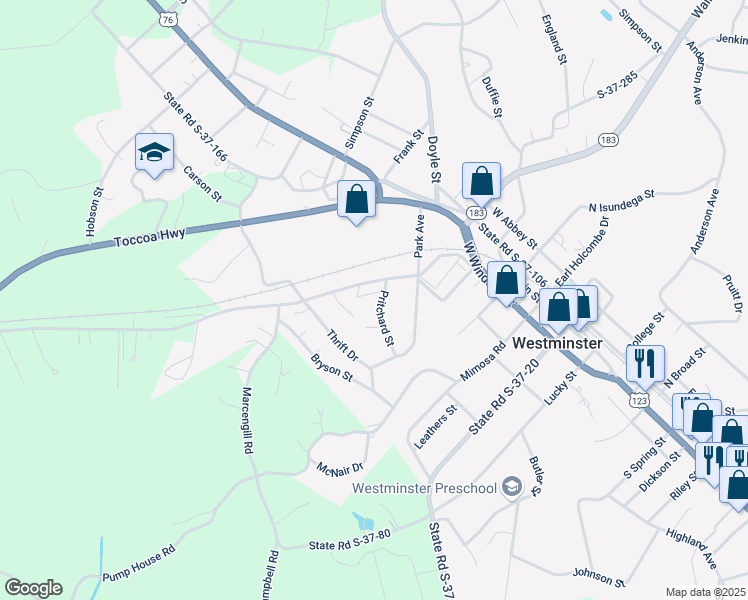 map of restaurants, bars, coffee shops, grocery stores, and more near 303 West King Street in Westminster