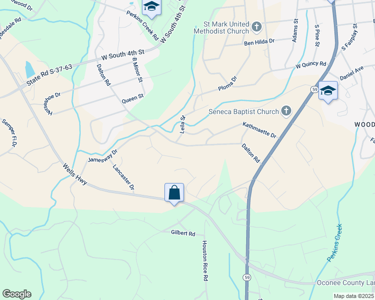 map of restaurants, bars, coffee shops, grocery stores, and more near 407 Dalton Road in Seneca