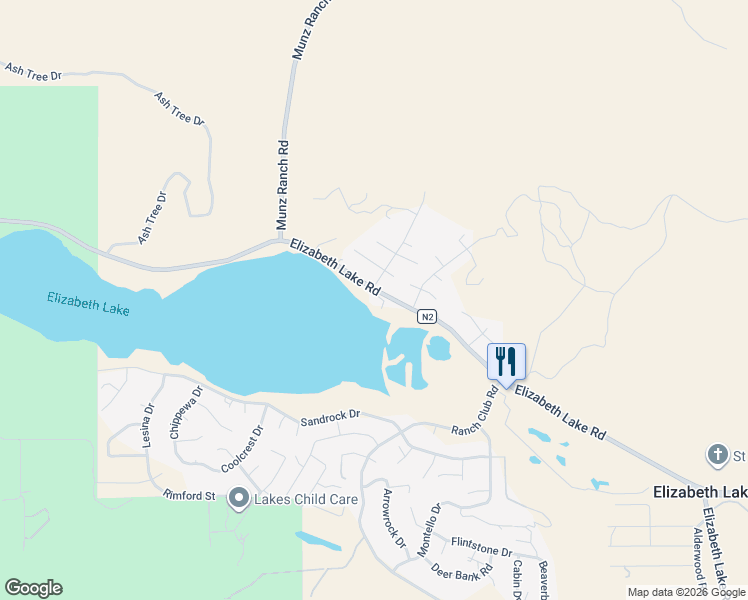 map of restaurants, bars, coffee shops, grocery stores, and more near 14960 Elizabeth Lake Road in Lake Hughes