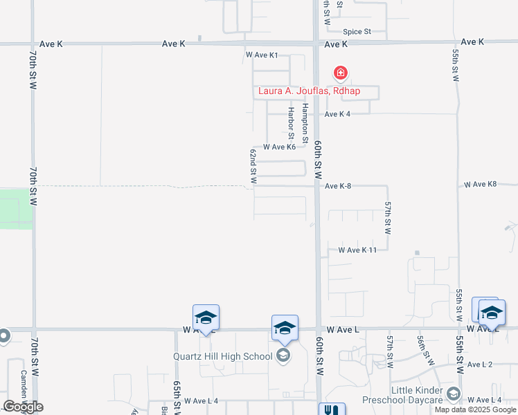 map of restaurants, bars, coffee shops, grocery stores, and more near 43130 62nd Street West in Lancaster